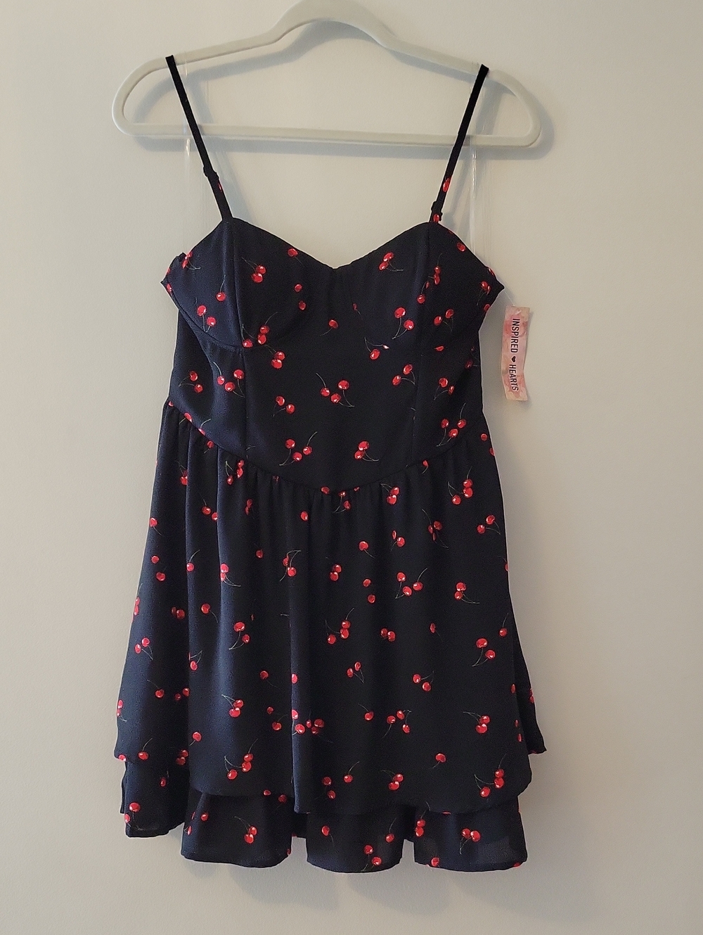 Inspired Hearts Black Dress with Red Cherry Print
